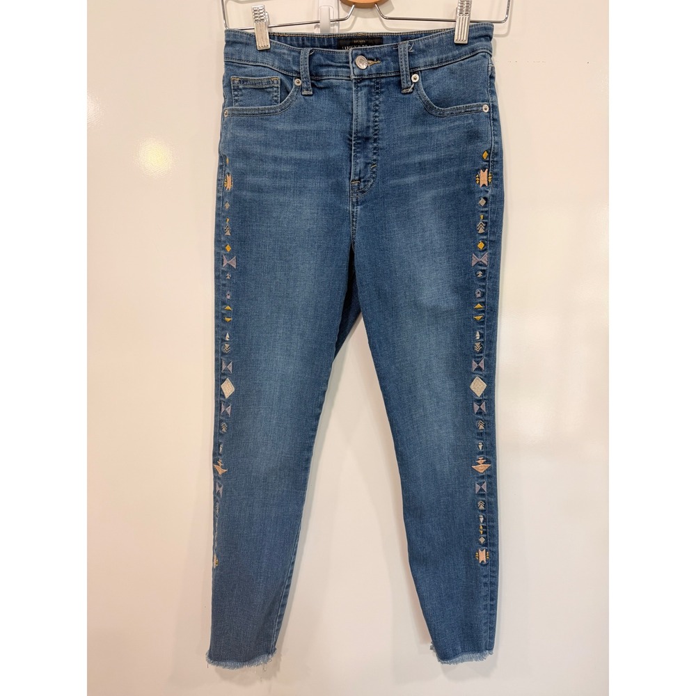 Lucky Brand Bridgette Skinny Jeans Embroidered Ankle Raw Hem Blue Denim 4/27